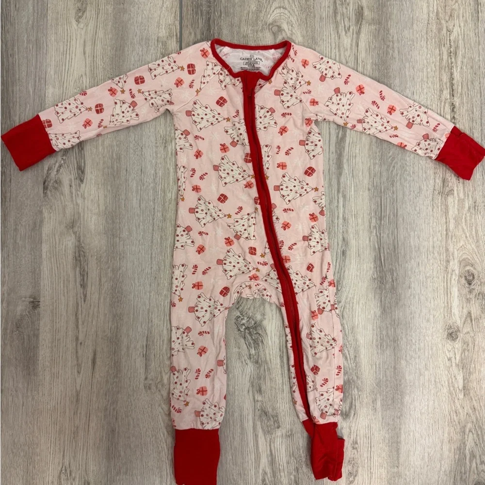 Caden Lane Pink and Red Holiday Kids One Piece Pajamas